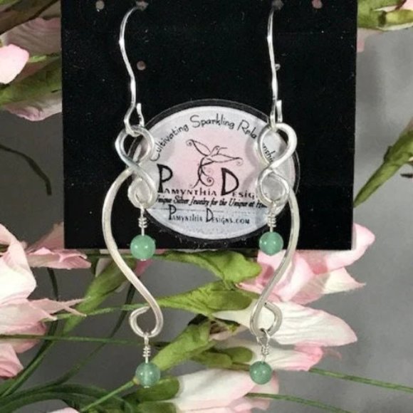 Green Aventurine Sterling Silver Dangle Earrings- Green Aventurine Dangle Style1 - Picture 2 of 5